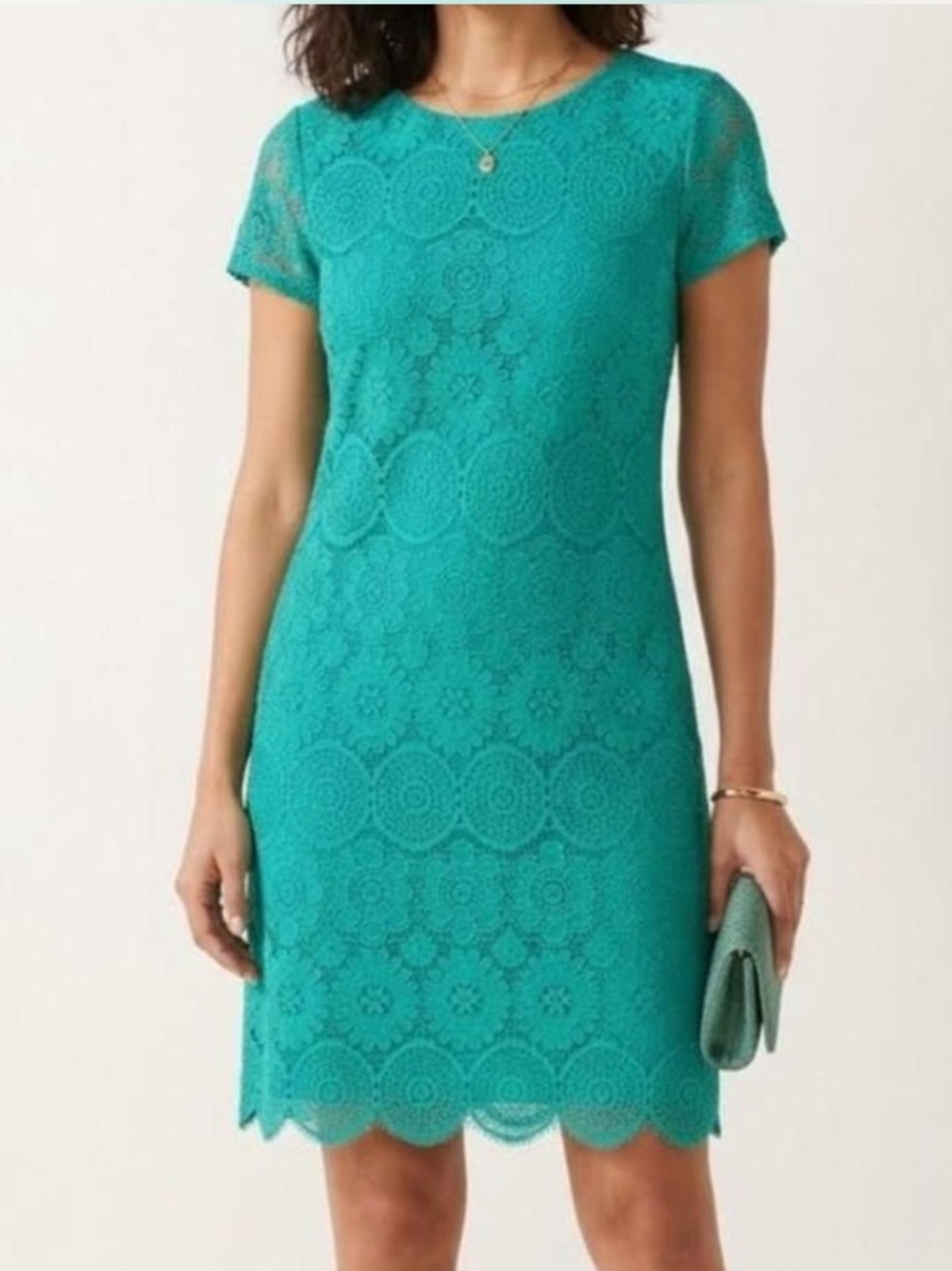LAUNDRY Lace Green Sheath Dress with Scalloped Hem